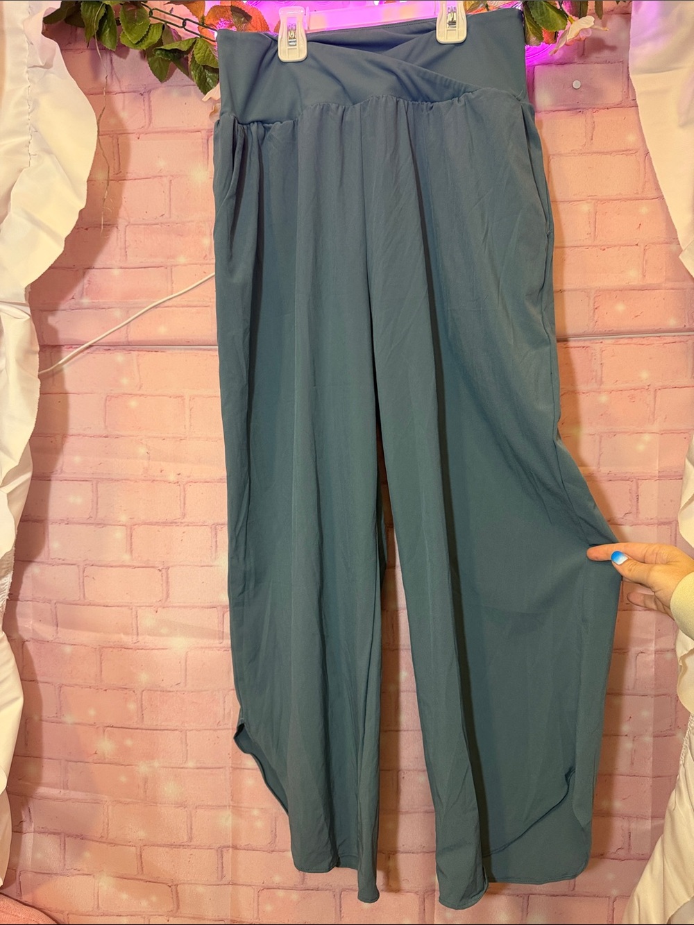 HALARA Wide Leg Lounge Jumpsuit Pants in Teal Blue